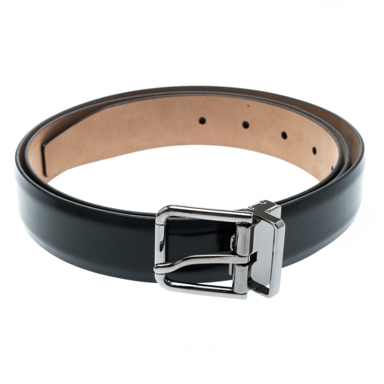 Pre Owned Dolce and Gabbana Black Leather Belt 115CM