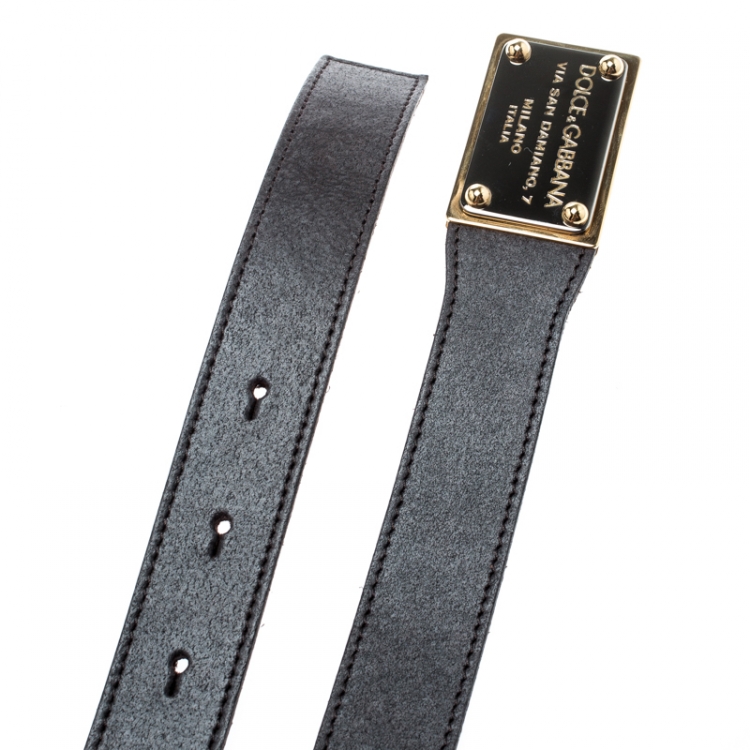 Pre Owned Dolce and Gabbana Dark Brown Leather Logo Buckle Belt 105 CM