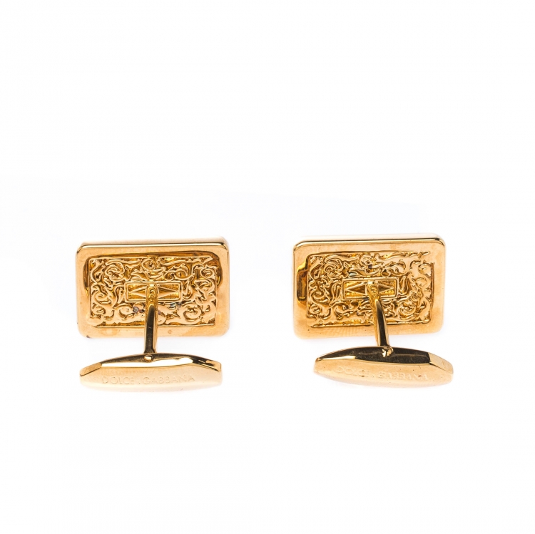 Pre Owned Dolce and Gabbana Hearts Card Motif Gold Tone Cufflinks