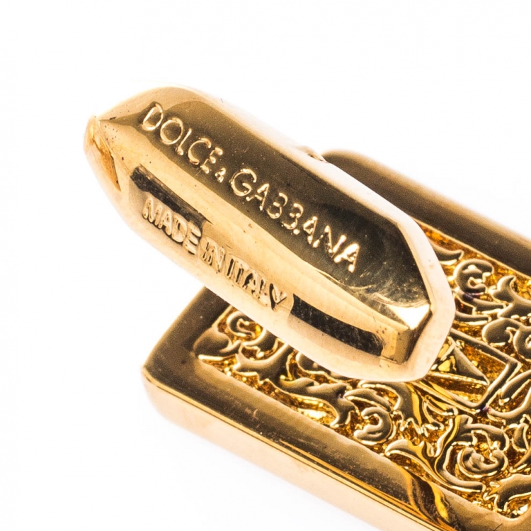 Pre Owned Dolce and Gabbana Hearts Card Motif Gold Tone Cufflinks