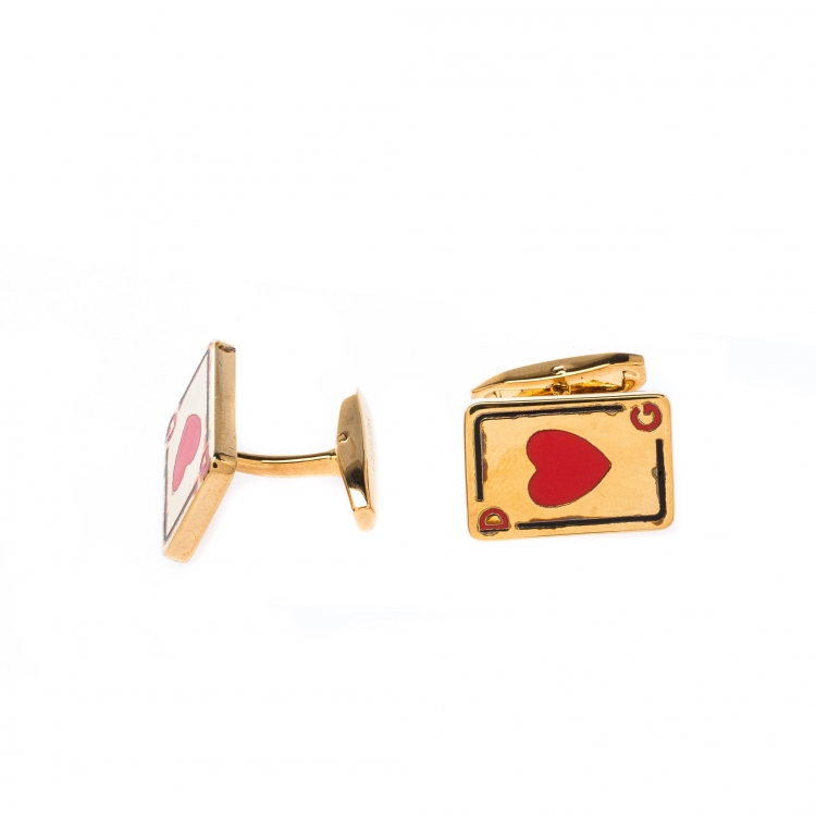 Pre Owned Dolce and Gabbana Hearts Card Motif Gold Tone Cufflinks