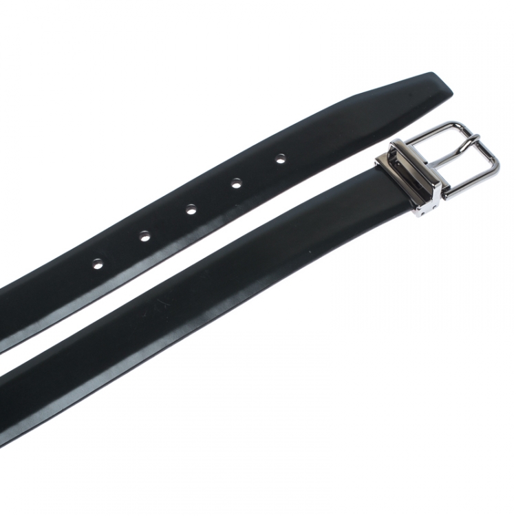 Pre Owned Dolce & Gabbana Dark Green Leather Buckle Belt 115CM