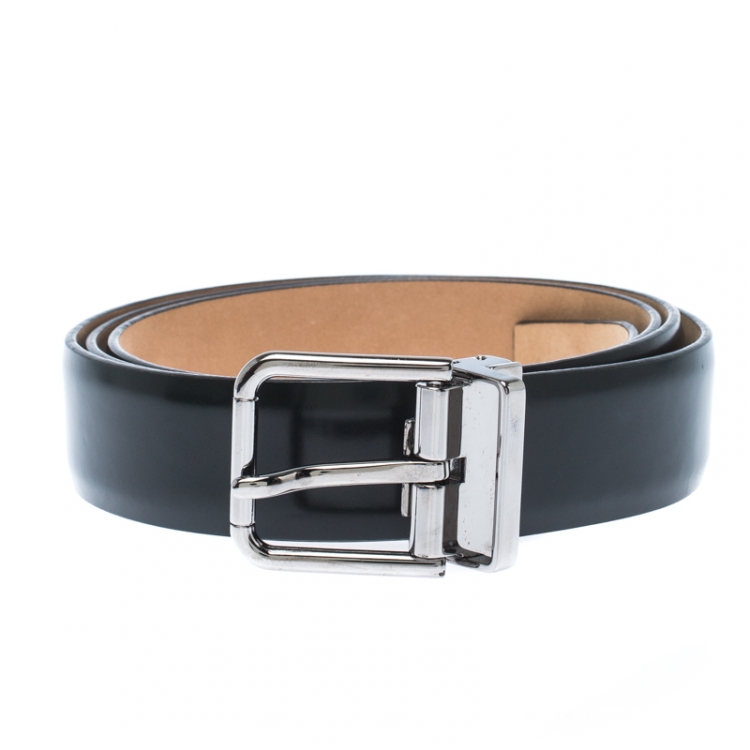 Pre Owned Dolce & Gabbana Dark Green Leather Buckle Belt 115CM