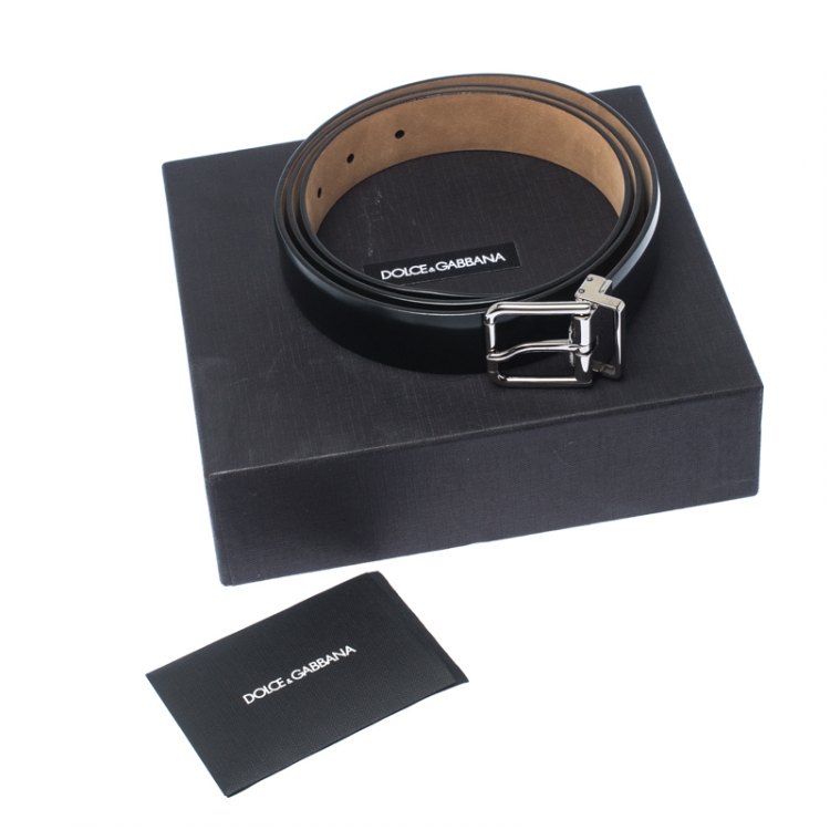 Pre Owned Dolce & Gabbana Dark Green Leather Buckle Belt 115CM