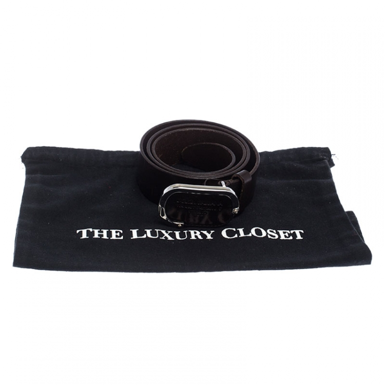 Pre Owned Dolce & Gabanna Metallic Brown Leather Oval Logo Buckle Belt 90CM