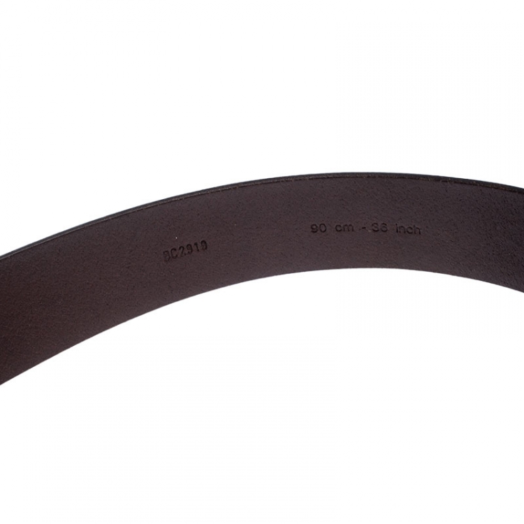 Pre Owned Dolce & Gabanna Metallic Brown Leather Oval Logo Buckle Belt 90CM