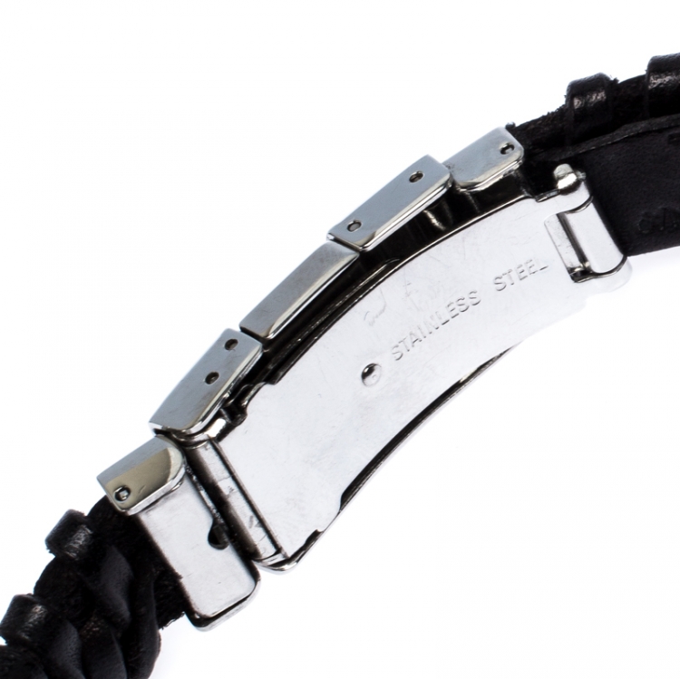 Pre Owned Dolce & Gabbana Black Woven Leather Plaque Bracelet L