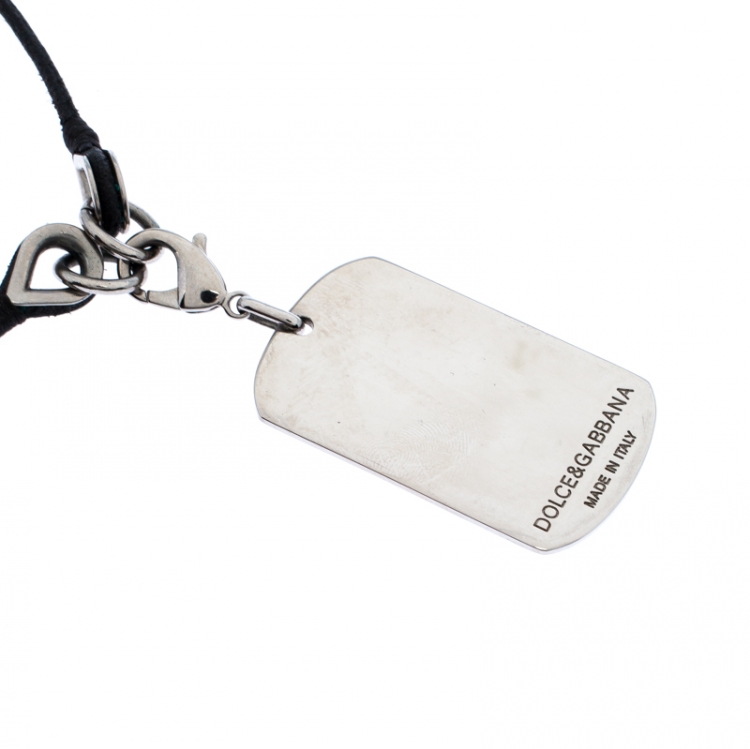 Pre Owned Dolce & Gabbana Crystal Silver Tone Dog Tag PendantÂ 