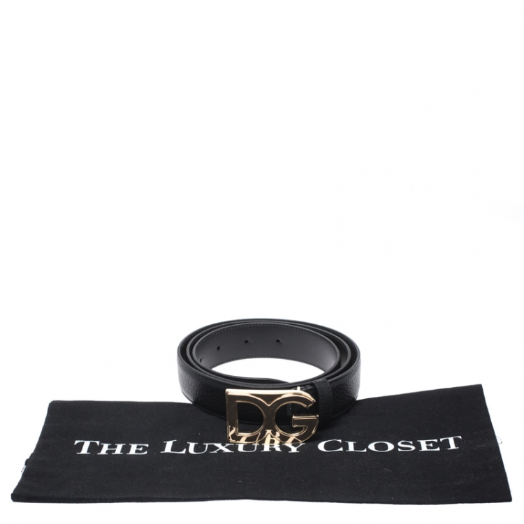Pre Owned Dolce and Gabbana Black Leather Logo Buckle Belt Size 100CM