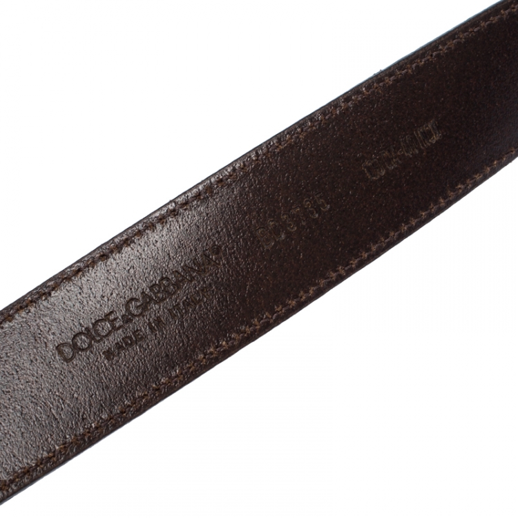 Pre Owned Dolce & Gabbana Light Brown Leather Logo Belt Size 100CM