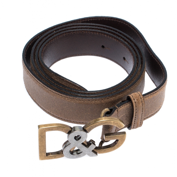 Pre Owned Dolce & Gabbana Light Brown Leather Logo Belt Size 100CM