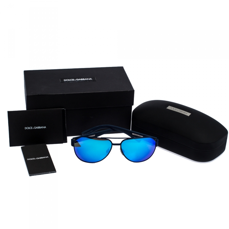 Pre Owned Dolce & Gabbana Dark Blue/ Blue Mirrored DG 2149 Aviator Sunglasses