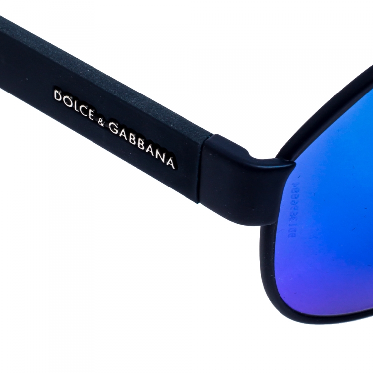 Pre Owned Dolce & Gabbana Dark Blue/ Blue Mirrored DG 2149 Aviator Sunglasses