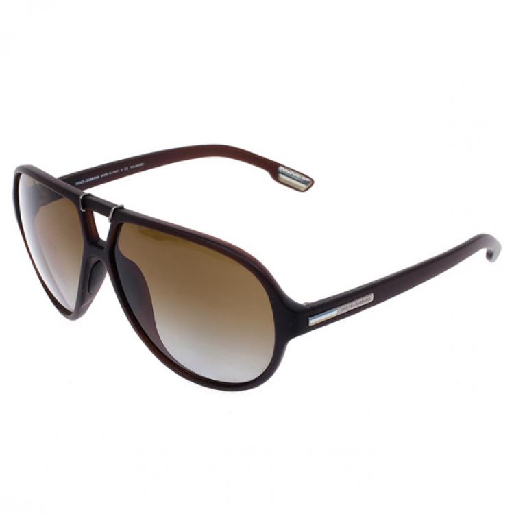 Pre Owned Dolce and Gabbana Brown Acetate Aviator Sunglasses