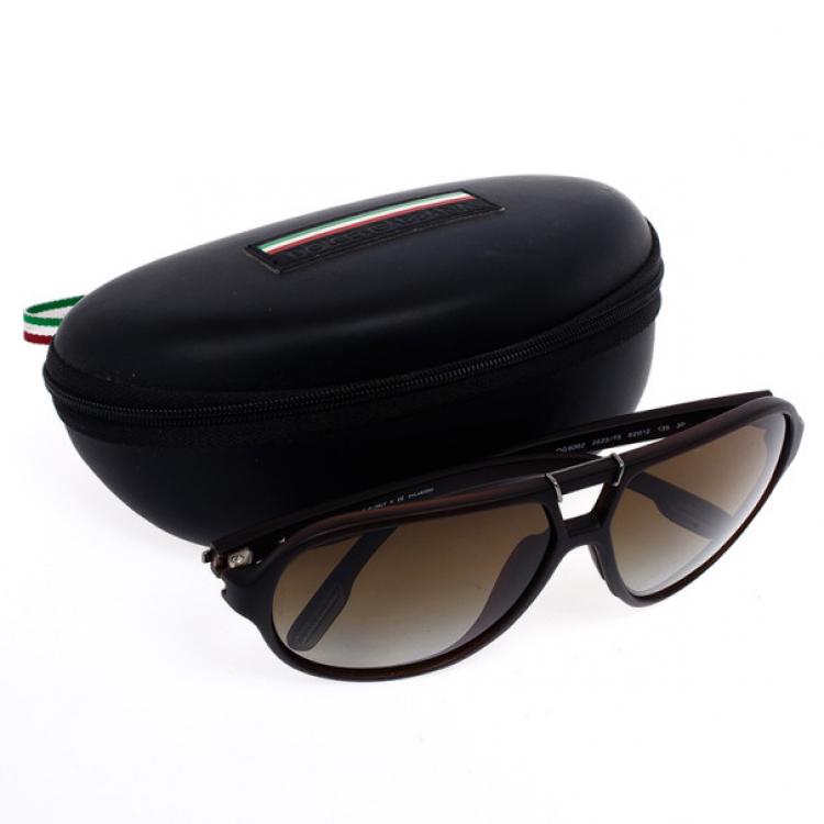 Pre Owned Dolce and Gabbana Brown Acetate Aviator Sunglasses