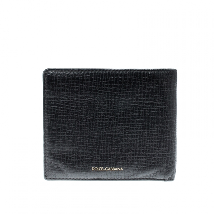 Pre Owned Dolce & Gabbana Black Man Patch Leather Bifold Wallet 