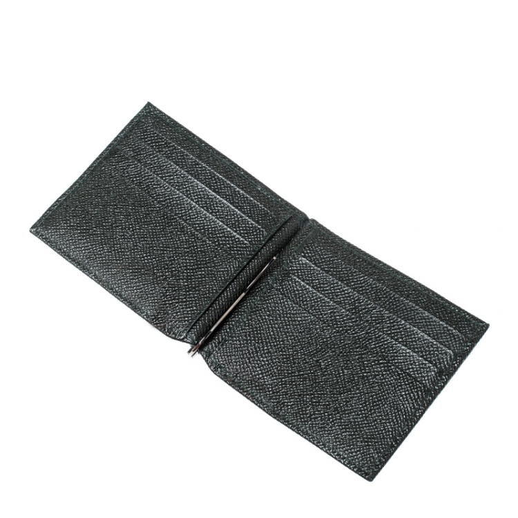 Pre Owned Dolce and Gabbana Dark Green Leather Money Clip Bifold Card Holder