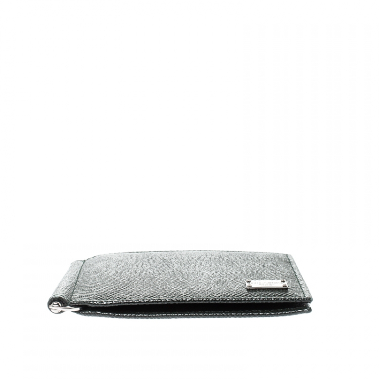 Pre Owned Dolce and Gabbana Dark Green Leather Money Clip Bifold Card Holder