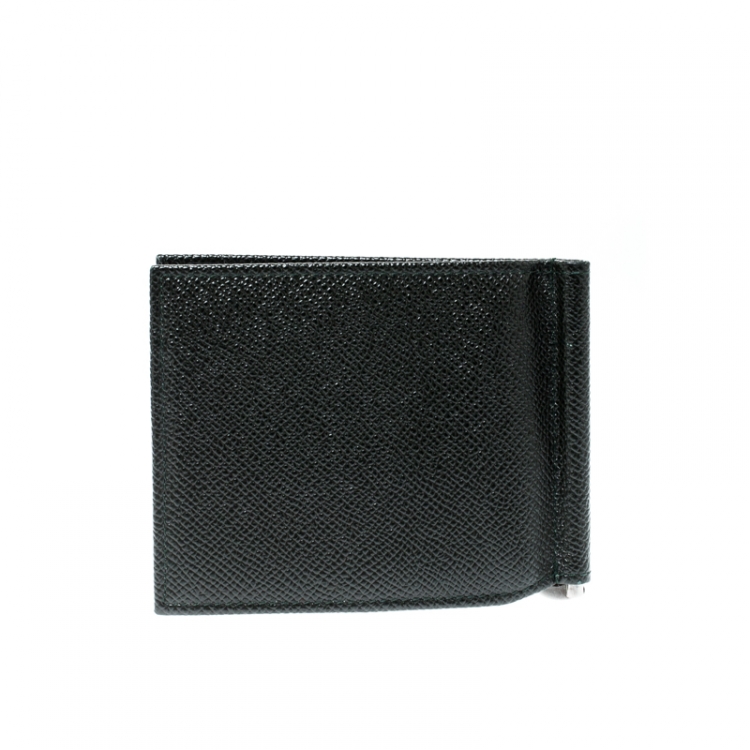 Pre Owned Dolce and Gabbana Dark Green Leather Money Clip Bifold Card Holder