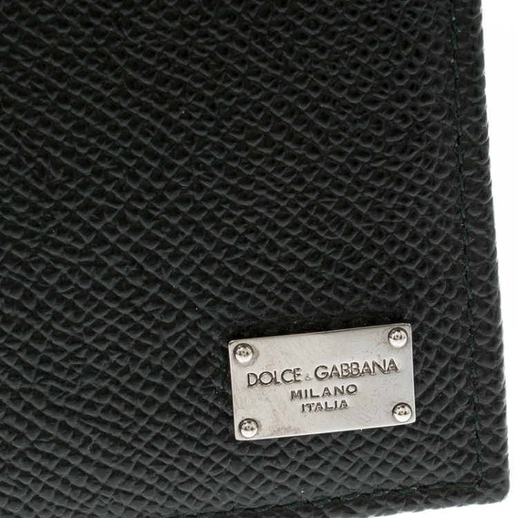Pre Owned Dolce and Gabbana Dark Green Leather Money Clip Bifold Card Holder