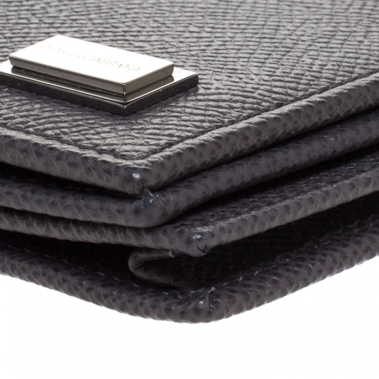 Pre Owned Dolce & Gabbana Dark Grey Leather Bifold Card Holder