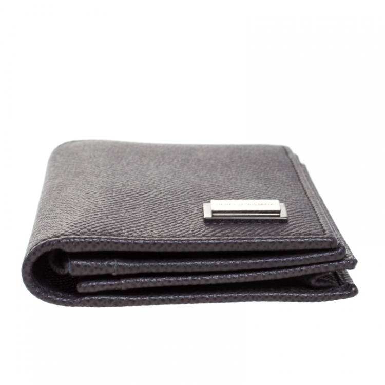 Pre Owned Dolce & Gabbana Dark Grey Leather Bifold Card Holder