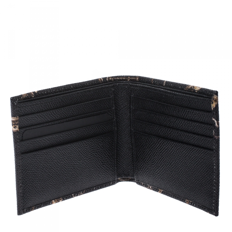 Pre Owned Dolce & Gabbana Black Key Print Leather Bifold Wallet