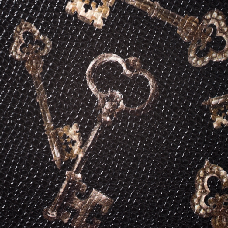 Pre Owned Dolce & Gabbana Black Key Print Leather Bifold Wallet