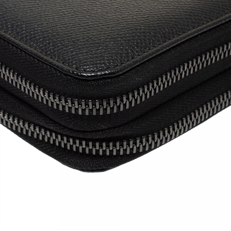 Pre Owned Dolce & Gabbana Black Saffiano Leather Double Zip Wrist Clutch