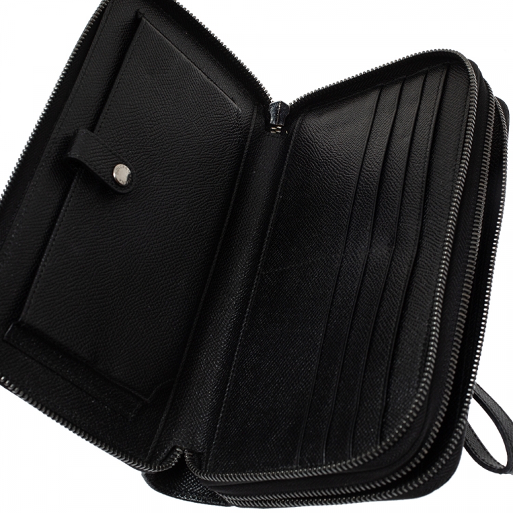 Pre Owned Dolce & Gabbana Black Saffiano Leather Double Zip Wrist Clutch