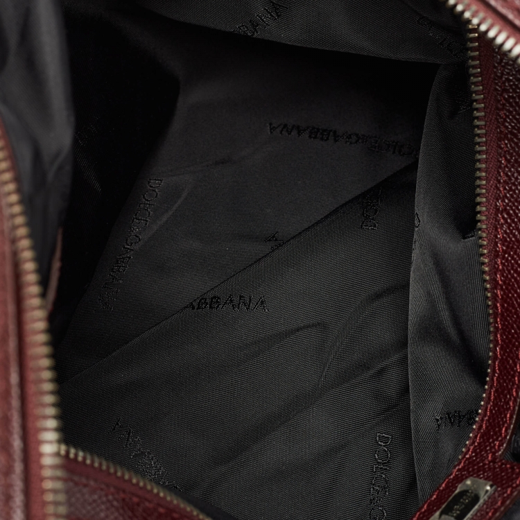 Pre Owned Dolce and Gabbana Dark Burgundy Leather Duffle Bag
