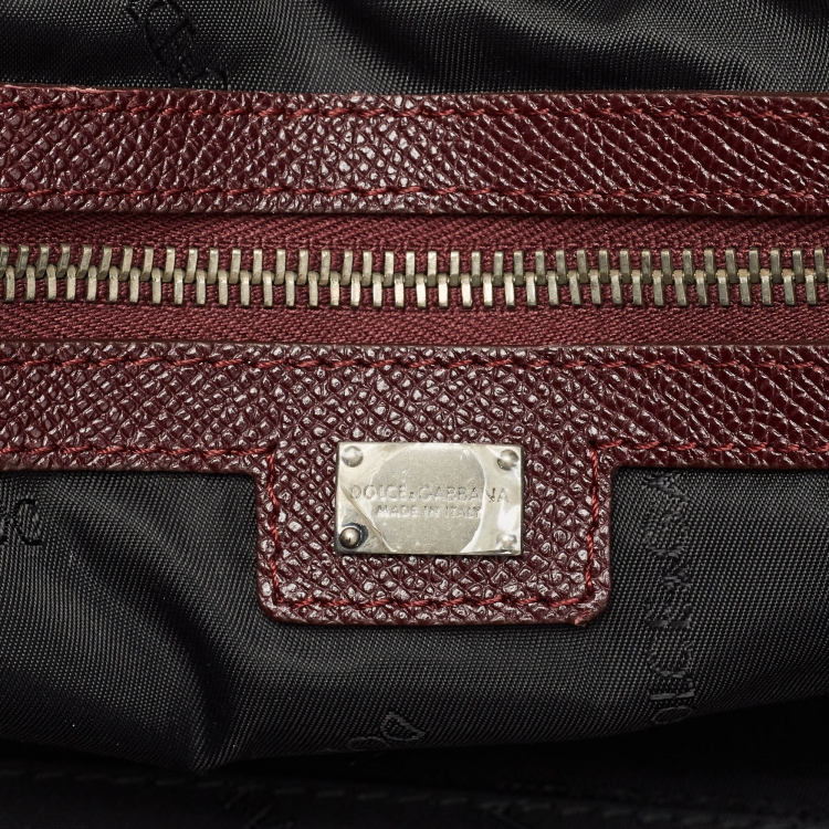 Pre Owned Dolce and Gabbana Dark Burgundy Leather Duffle Bag