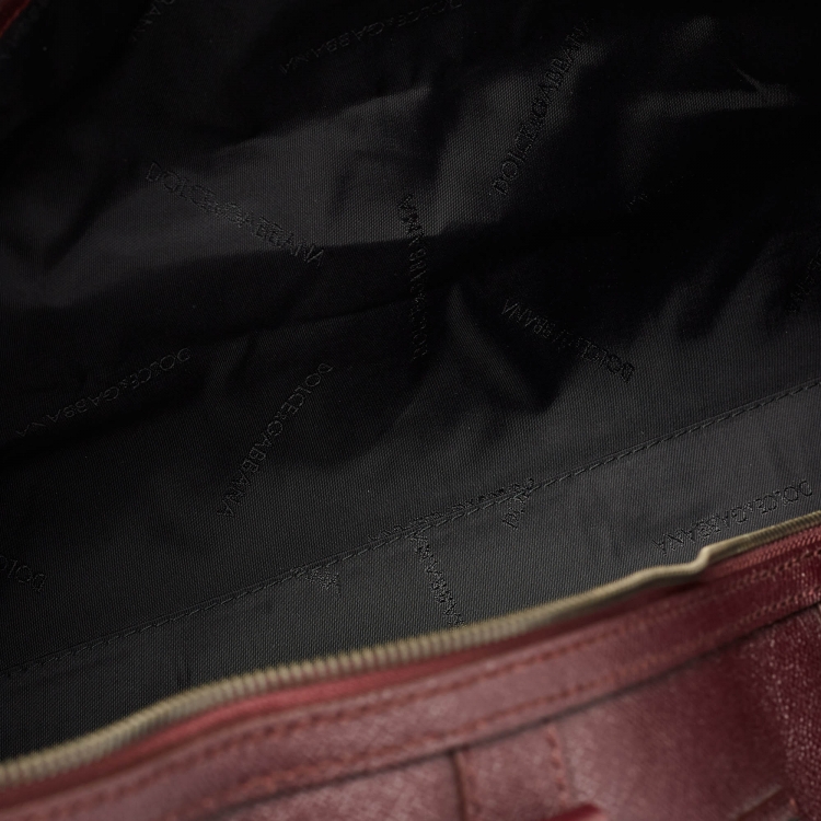 Pre Owned Dolce and Gabbana Dark Burgundy Leather Duffle Bag