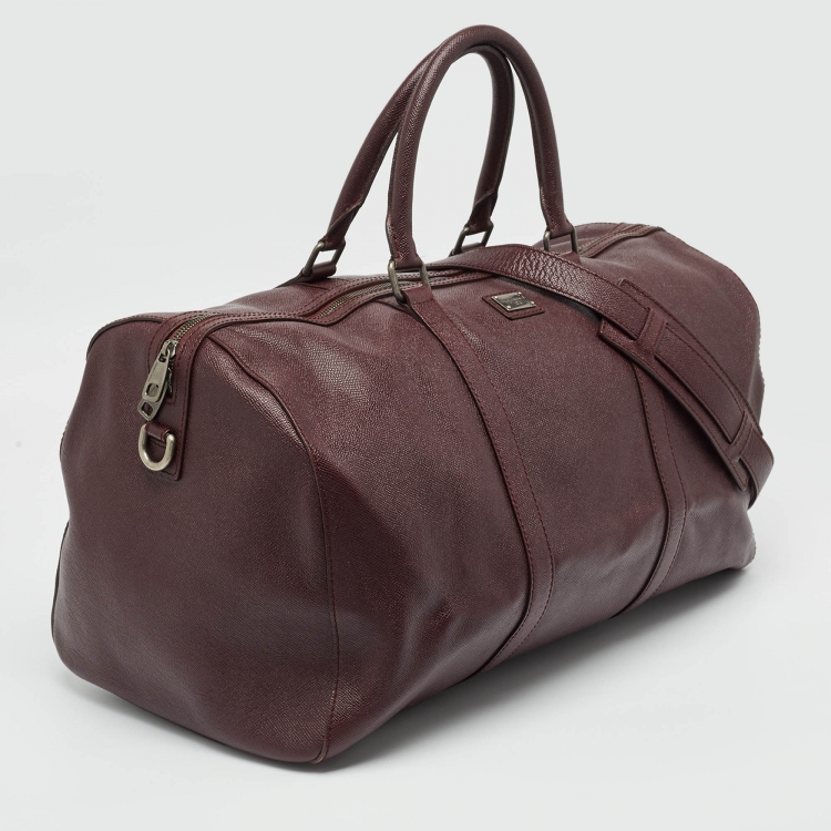 Pre Owned Dolce and Gabbana Dark Burgundy Leather Duffle Bag