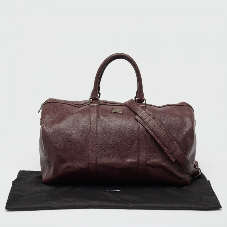 Pre Owned Dolce and Gabbana Dark Burgundy Leather Duffle Bag