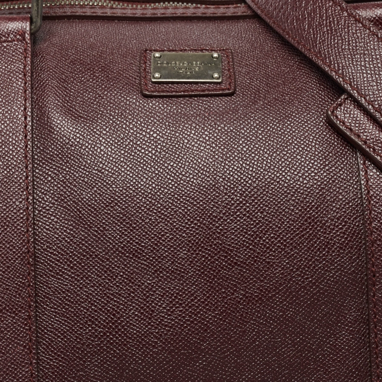 Pre Owned Dolce and Gabbana Dark Burgundy Leather Duffle Bag