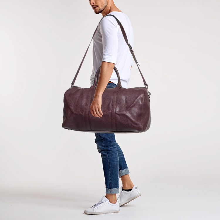 Pre Owned Dolce and Gabbana Dark Burgundy Leather Duffle Bag