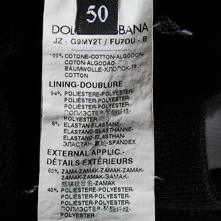 Pre Owned Dolce & Gabbana Black Crown Flock Print Cotton Hooded Sweatshirt L