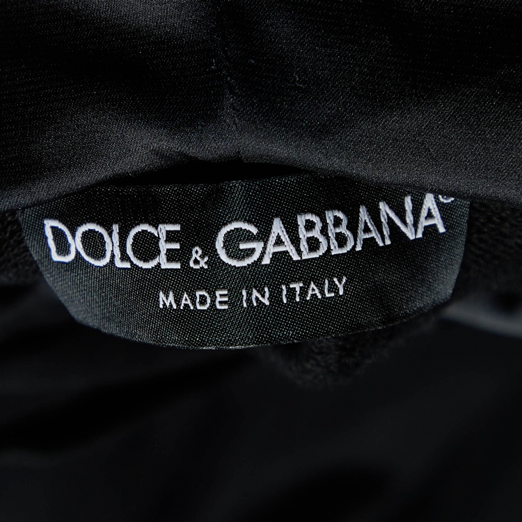 Pre Owned Dolce & Gabbana Black Crown Flock Print Cotton Hooded Sweatshirt L