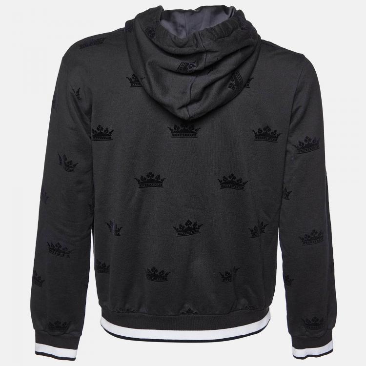Pre Owned Dolce & Gabbana Black Crown Flock Print Cotton Hooded Sweatshirt L