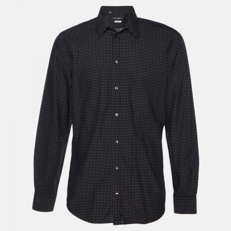 Pre Owned Dolce & Gabbana Black Polka Dot Jacquard Cotton David Shirt XL