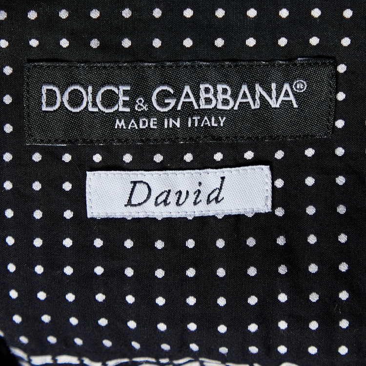 Pre Owned Dolce & Gabbana Black Polka Dot Jacquard Cotton David Shirt XL