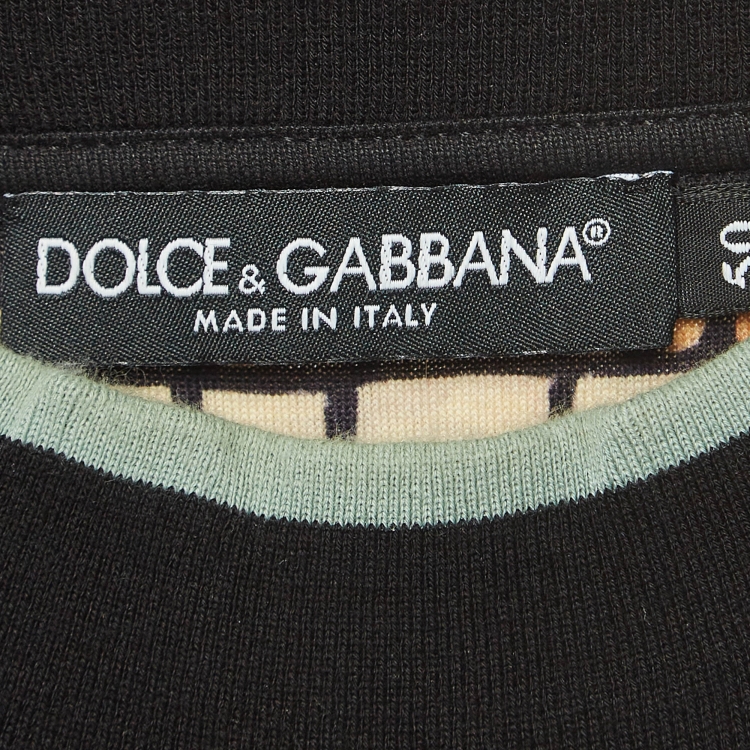 Pre Owned Dolce & Gabbana Black Glass Printed Cotton Knit T-Shirt L