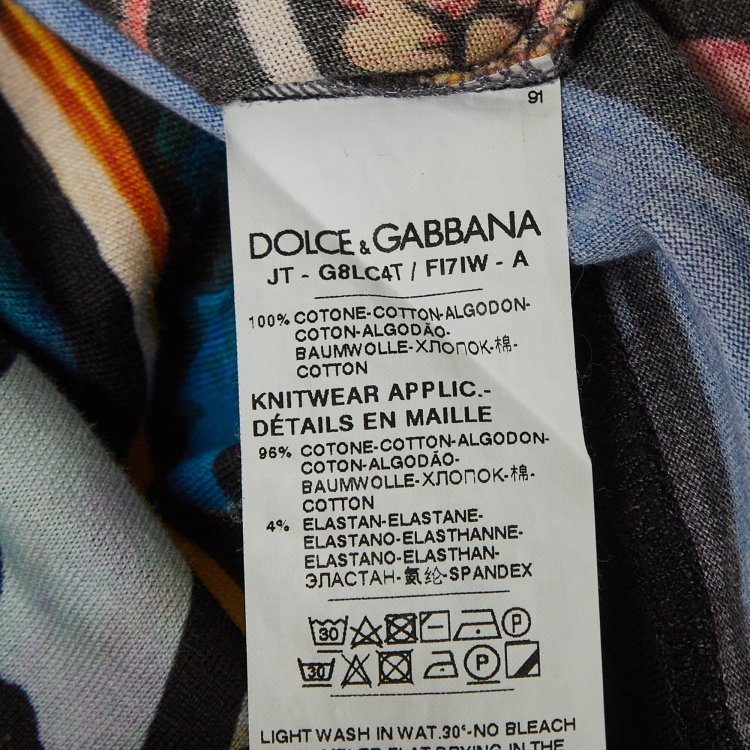 Pre Owned Dolce & Gabbana Black Glass Printed Cotton Knit T-Shirt L
