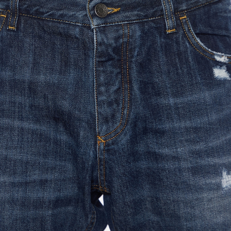 Pre Owned Dolce & Gabbana Blue Distressed 14 Gold Jeans Waist 38"