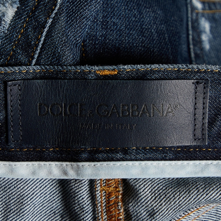 Pre Owned Dolce & Gabbana Blue Distressed 14 Gold Jeans Waist 38"
