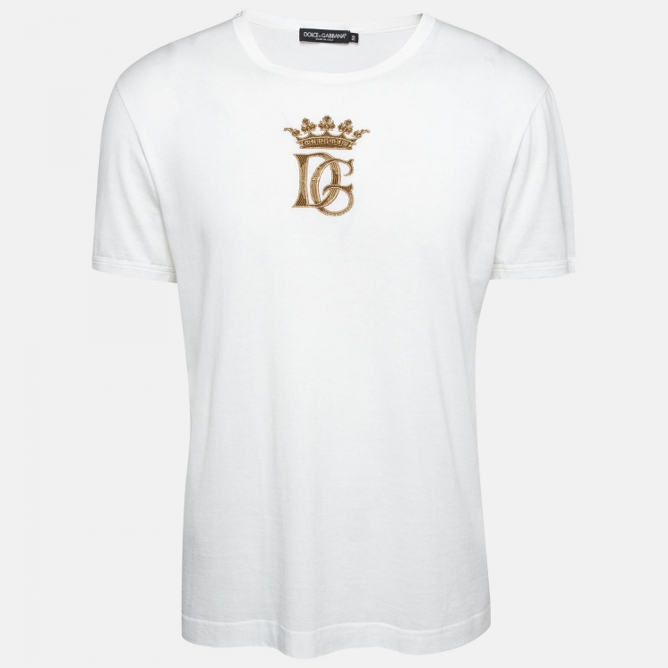 Dolce & Gabbana DGロゴ クラウン Tシャツ ホワイト Dolce & Gabbana White DG Crown Embroidered Jersey T-Shirt L