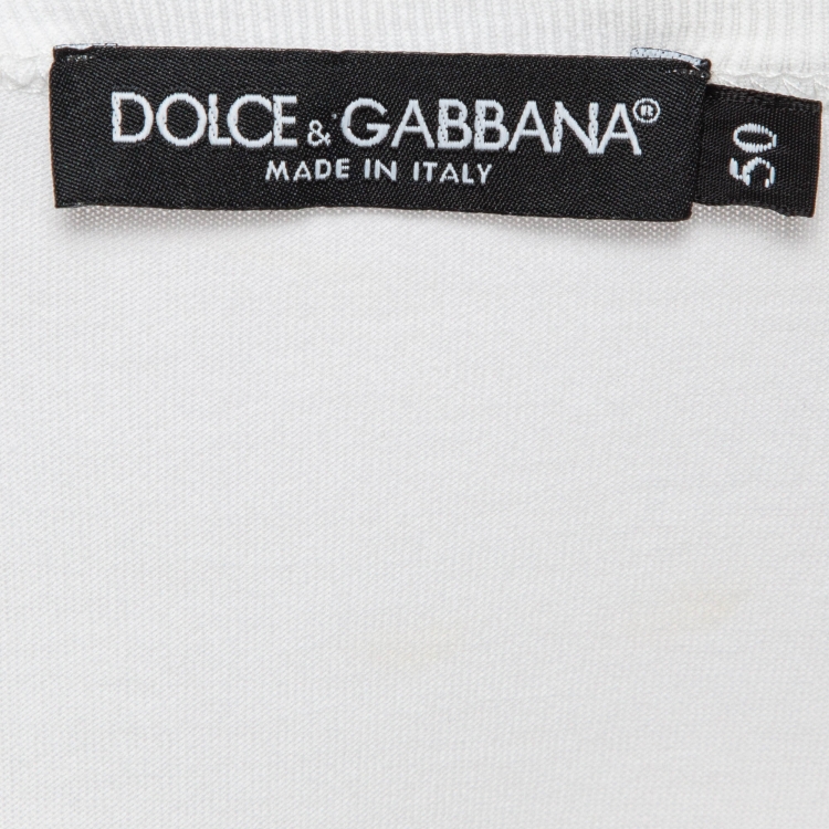 Pre Owned Dolce & Gabbana White DG Crown Embroidered Jersey T-Shirt L