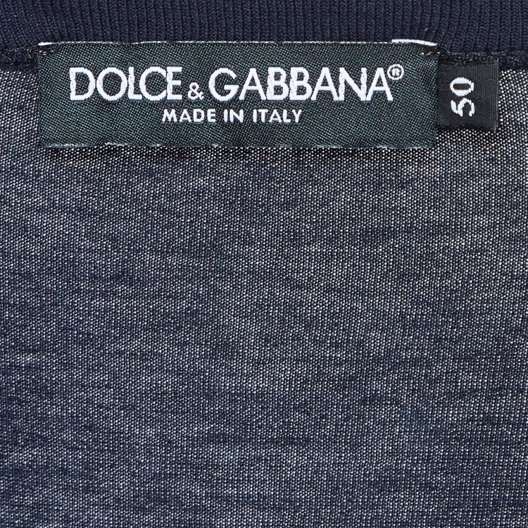 Pre Owned Dolce & Gabbana Navy Blue Logo Applique Cotton T-Shirt L