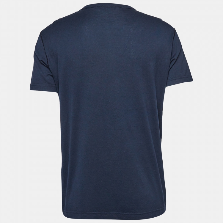 Pre Owned Dolce & Gabbana Navy Blue Logo Applique Cotton T-Shirt L